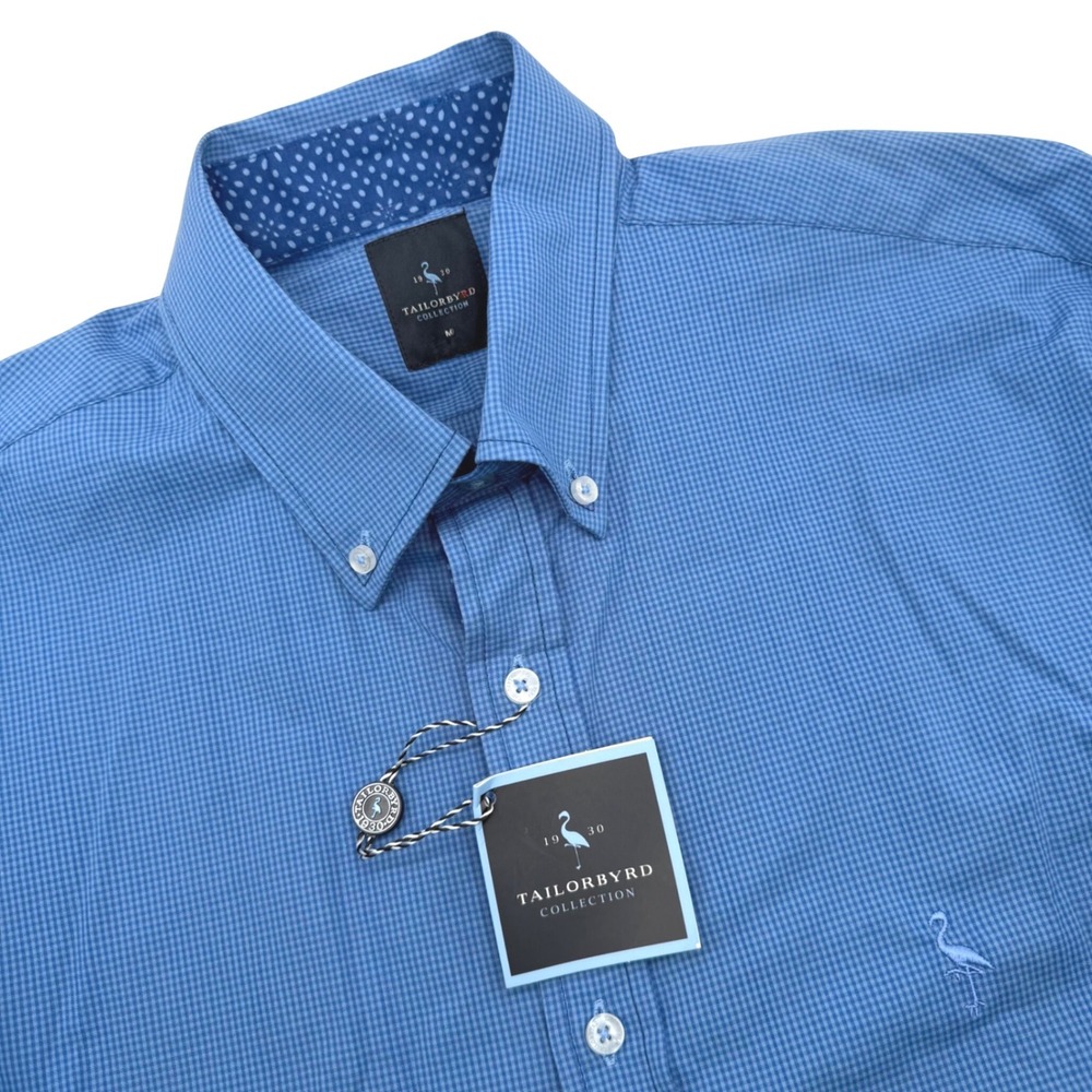 Tailorbyrd Button Down Shirt Mens M True Blue Micro Gingham M22522LS NEW - Picture 1 of 8